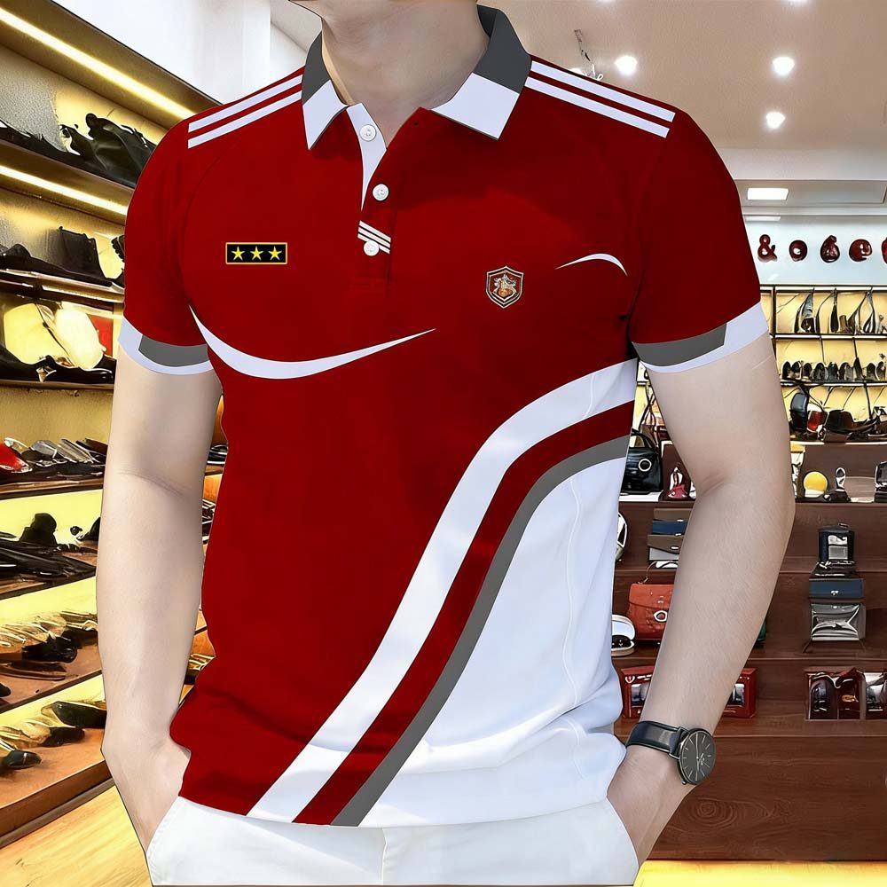 Camisa polo Listrada Masculina , Roupas Casuais De Manga Curta Da Moda , Camiseta Estampada Geométrica Solta Estilo Core