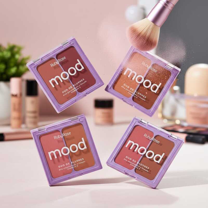 Blush Compacto Duo Feels Mood Ruby Rose - Acabamento Mate e Cintilante HB-870 em Oferta na Shopee