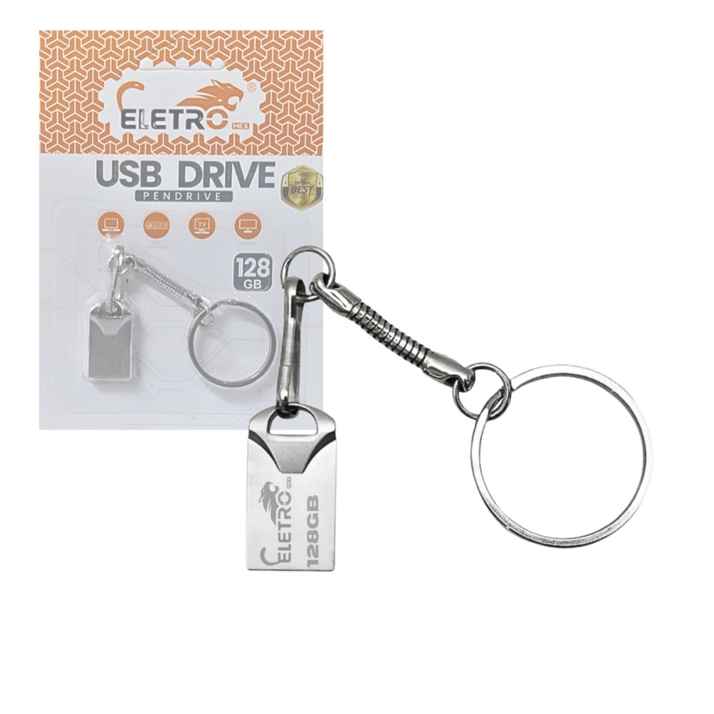 Pendrive Chaveiro 128GB Unidade Flash USB de Alta Velocidade Eletromex
