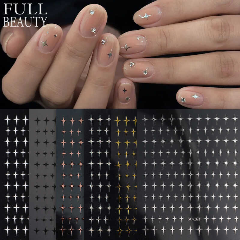 Adesivo de Manicure ins estrela de quatro pontas estrela de quatro pontas prata ouro espelho conjunto de adesivos de unh
