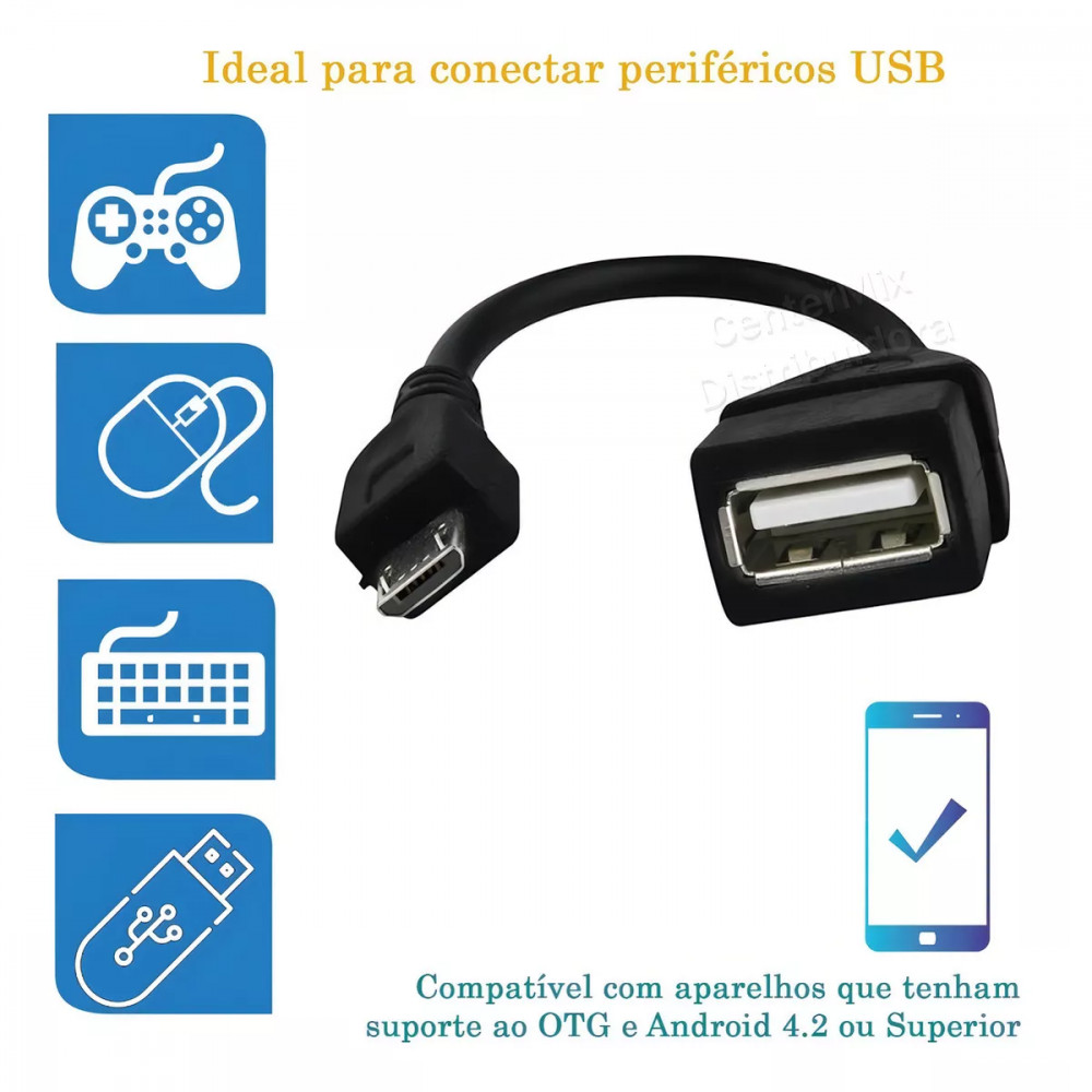 Adaptador OTG Micro USB V8 Para USB Fêmea Conectar Pendrive Mouse Teclado Celular Tablet Kapbom