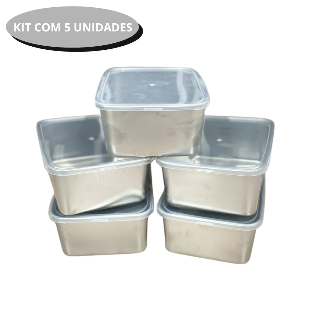 Conjunto com 5 Potes Retangular Pequeno em Alumínio Pote organizador de cozinha kit organizador de cozinha Resistente