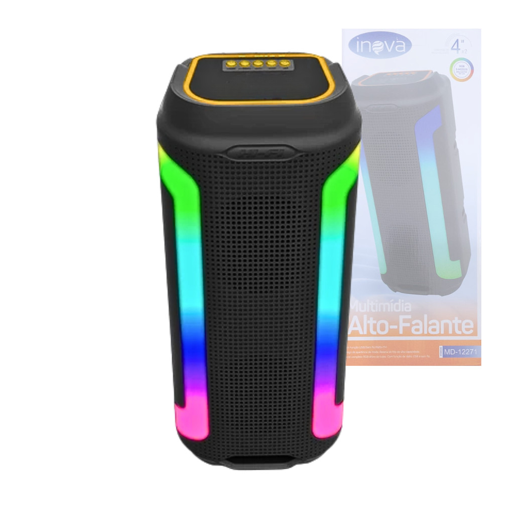 Caixa de Som Multimídia Alto-Falante LED RGB Bluetooth 20W INOVA MD-12271