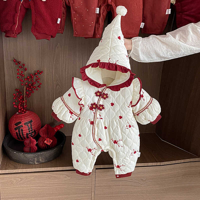 Roupas de bebê roupas de inverno bebê recém-nascido menina macacão forro de lã acolchoado roupas de algodão quente Outin