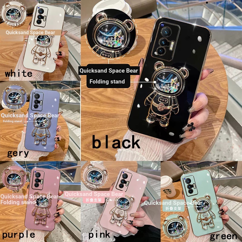 Para Samsung Galaxy A73 A53 A13 A52S A52S A72 A22 4G 5G Capa Telefone TPU Cute Cartoon Glitter Astronauta Urso De Areia Movediça 6D Espelho Protetora De Silicone Com Suporte