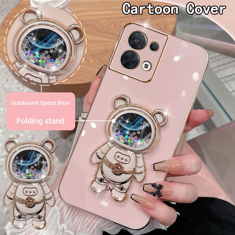 Para Vivo Y02S Y02S Y35 Y22 2022 Y16 4G Y76 Y72 5G Y15A Y15S Y31 2021 Capa De Telefone TPU Fofo Cartoon Glitter Astronauta Urso De Areia Movediça 6D Espelho Protetora De Silicone Com Suporte