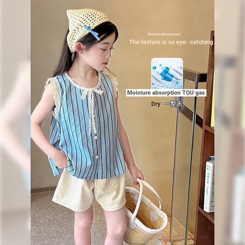 Roupas Femininas de Verão 2024 Roupas Femininas de Verão Roupas Femininas de Verão Roupas Femininas de Verão Big Kids Versão Coreana Loose Tops+Shorts Fatos de duas peças Roupas Femininas de 2-15 anos de idade para Estudantes