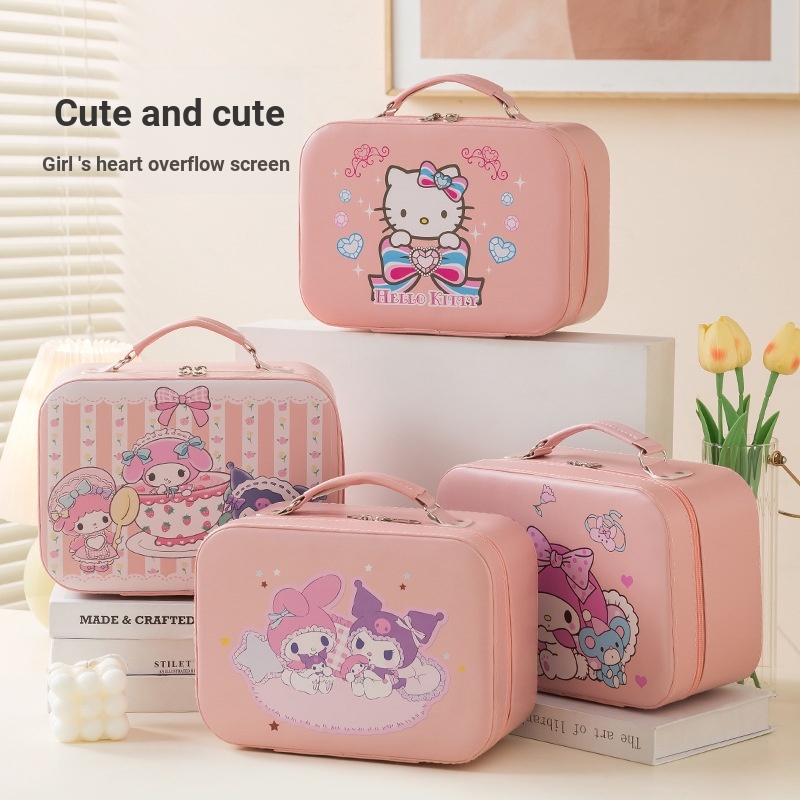 Sanrio Girl Estojo de Cosmética de Grande Capacidade Estojo de Cosmética de Viagem Caixa de Cosmética Melody PU Couro à prova d'água Estojo de Cosmética Portátil Estojo de Cosmética Fofo kitty Estojo de Cosmética Portátil Organizador de Produtos de Cuidad