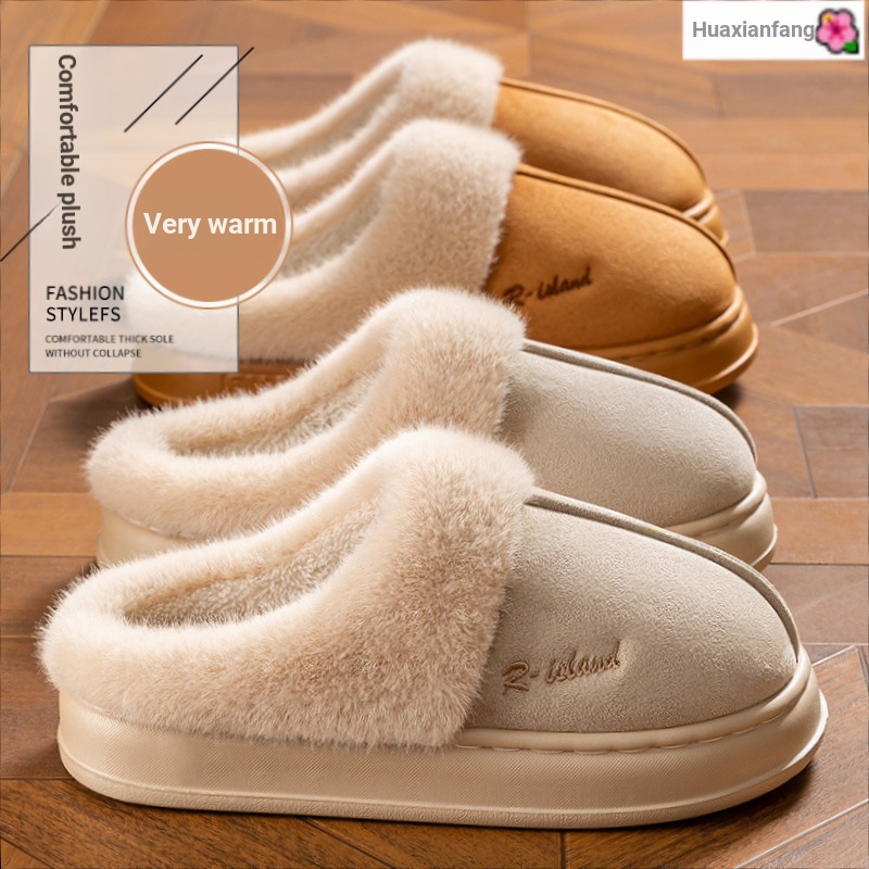 W inverno forro de lã engrossado chinelos de algodão feminino outono inverno casais casa mudo antiderrapante sapatos de 
