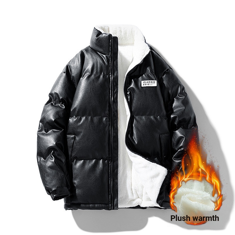 Jaqueta de couro masculina de lã de cordeiro, jaqueta grossa com gola alta, jaqueta de algodão quente, jaqueta de pão so