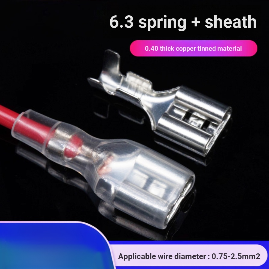 6.3 plug terminal de mola + bainha elétrica panela quente Wok interruptor pino conector plug-In imprensa fria conexão te