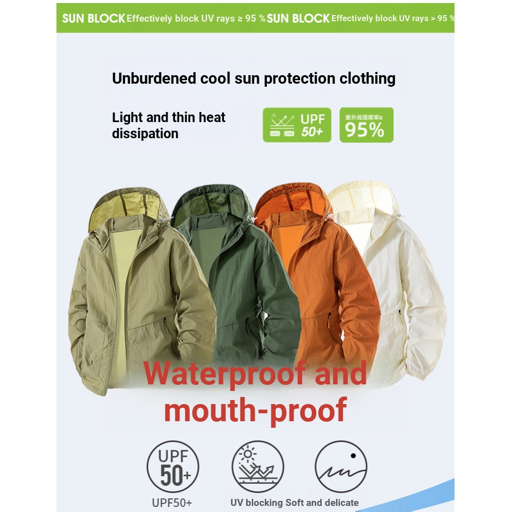 Roupas de proteção solar à prova d'água M-8XL Plus Size Top com capuz Protetor solar Top Roupas masculinas de tamanho gr