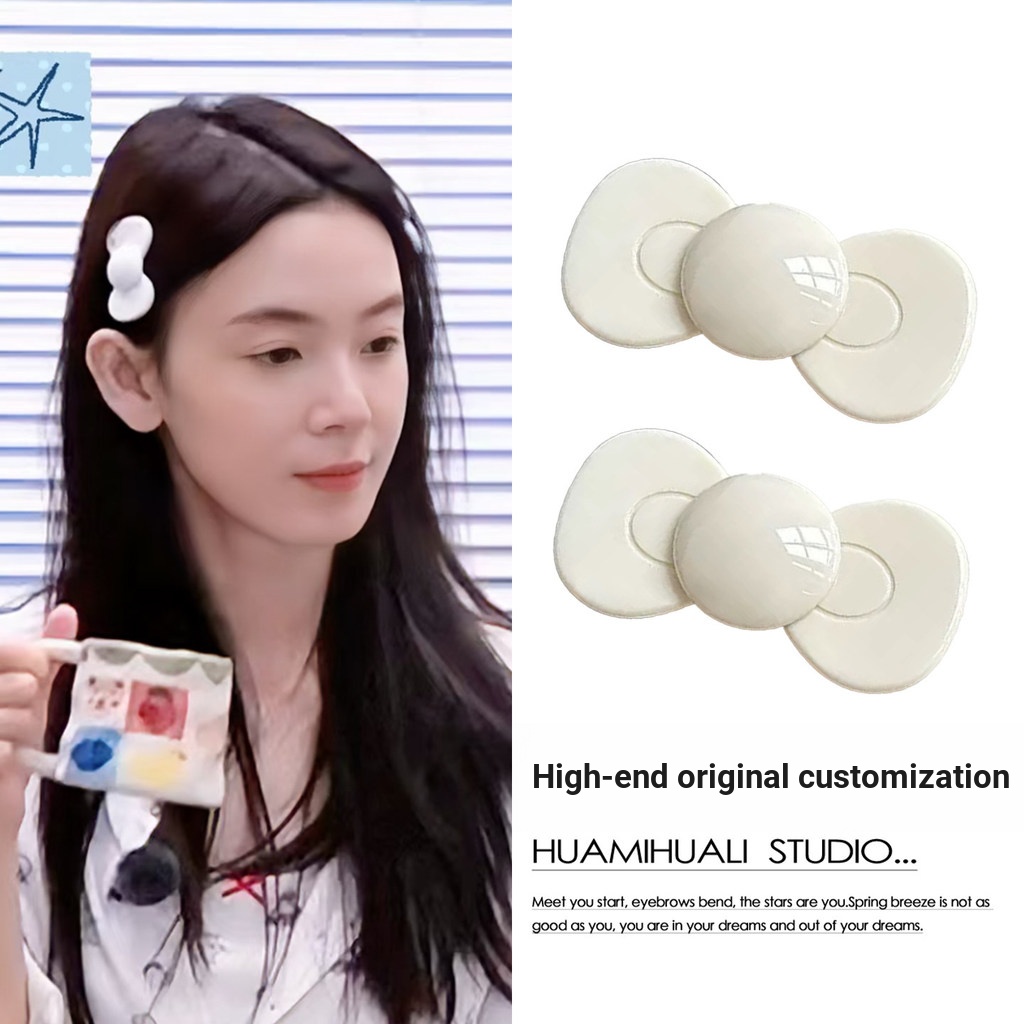 Minha menina Chen Yao mesmo estilo leite branco arco grampo de cabelo doce bonito Duckbill clipe franja acessórios para 