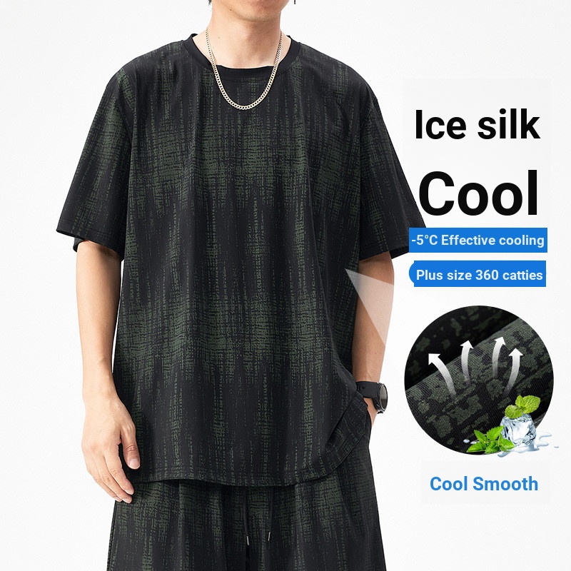 80-170KG Roupas masculinas plus size Plus Size Roupas masculinas T8523 Plus Size Camiseta de seda gelada masculina na mo