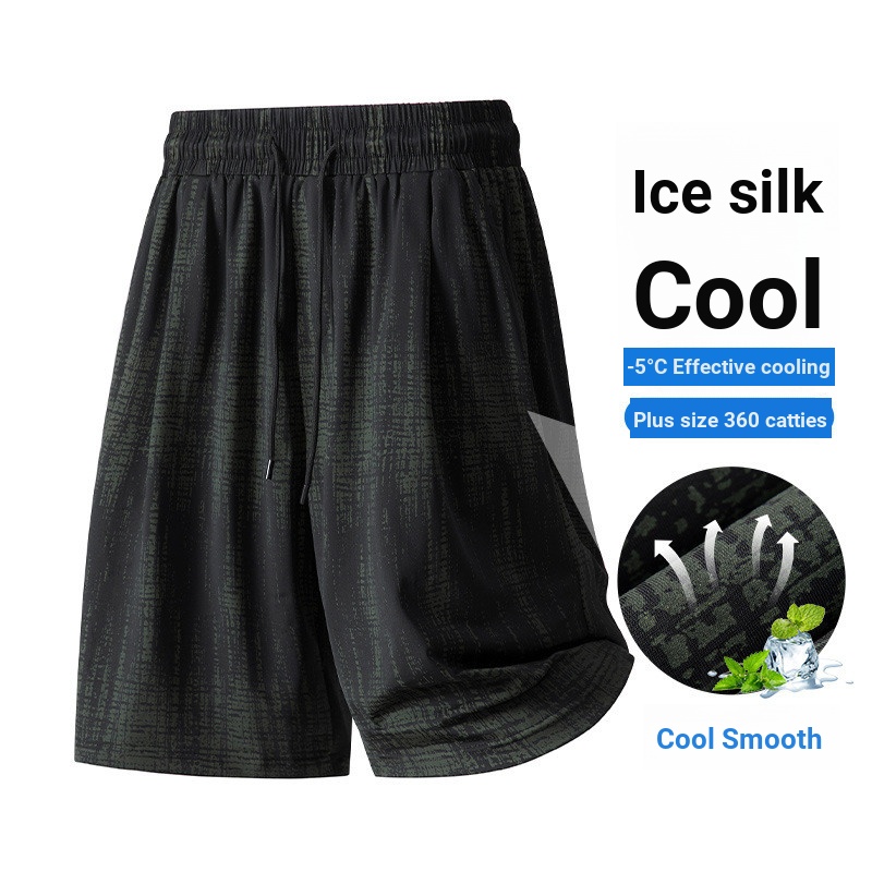 80-170KG Roupas masculinas plus size Roupas masculinas plus size 8525 Plus Size Calças de cinco pontos de seda gelada Sh