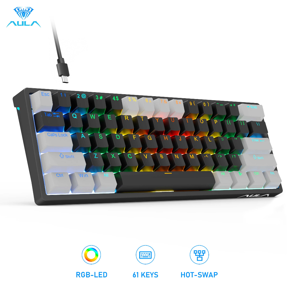 AULA F3261 61 Teclas Teclado Mecânico Com Fio RGB Teclados De Jogo Compactos Plisáveis A Quente Retroiluminado LED Modo Tipo C Para MAC/Windows