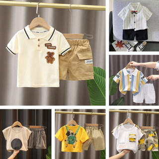 0-4 Anos-De-Idade Moda Infantil Manga Curta Listrada Conjunto De Duas Peças