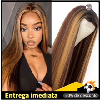 Wig perucas femininas lace cabelo humano liso moda peruca loira lisa orgânico fibra marrom longo hair estoque pronto