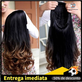Peruca Longa De Cabelo Humano Ondulado Resistente Ao Calor Com Cor Degradê Para Mulheres
