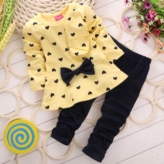 Nova Primavera Outono Meninas Rufle Bow Girls Ruffle Top De Manga Comprida + Calças Roupas De Algodão Para Crianças De 1-4 Anos