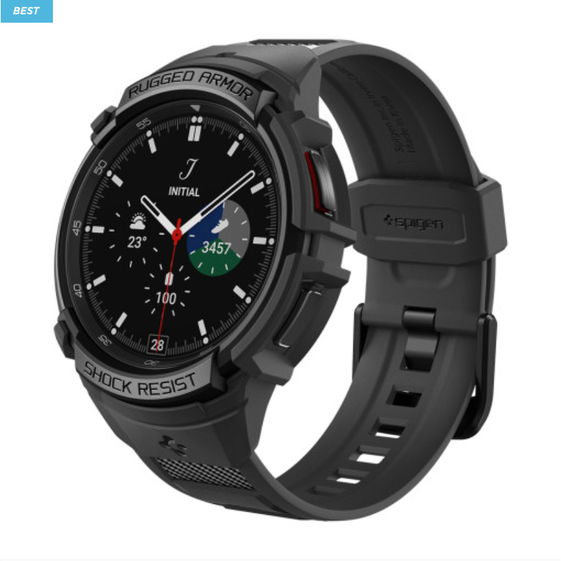 Spigen-Capa Ruggged Armor Pro Com Pulseira Para galaxy watch ultra 8 7 6 5 4 47mm 44mm 43mm 40mm Preto Clássico