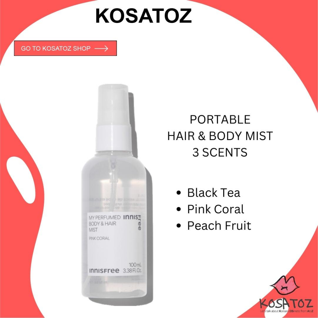 Innisfree Body & Hair Mist 100ml (Rosa Mar Coral/Chá Preto/Pêssego) 2023 Ver