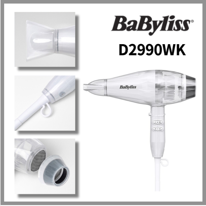 babyliss D2990WK HTDC motor 1800w Secador De Cabelo Tecnologia Cerâmica Transparente Botão De Tiro Legal Corpo Leve