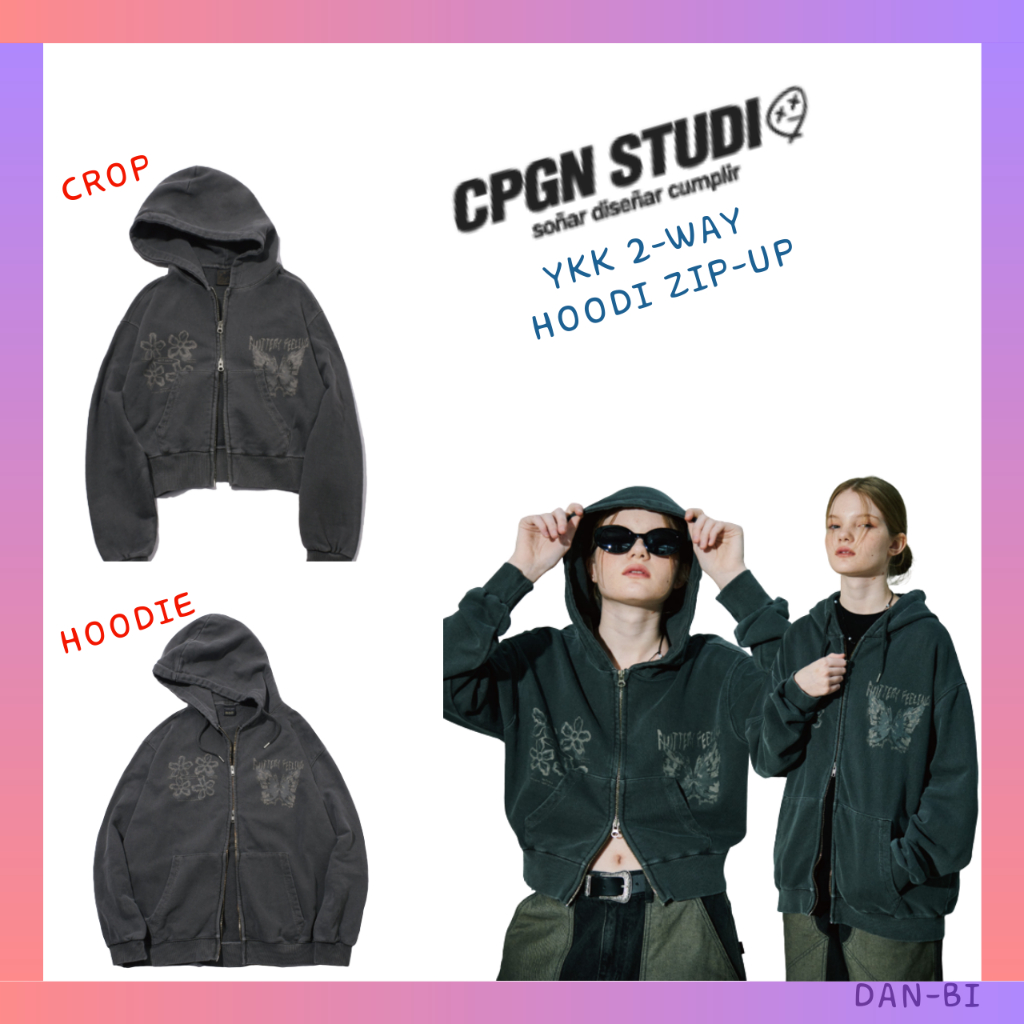 [CPGN STUDIO] YKK 2WAY HOODIE ZIP-UP/Flor Borboleta/E CROP/Produto Coreia