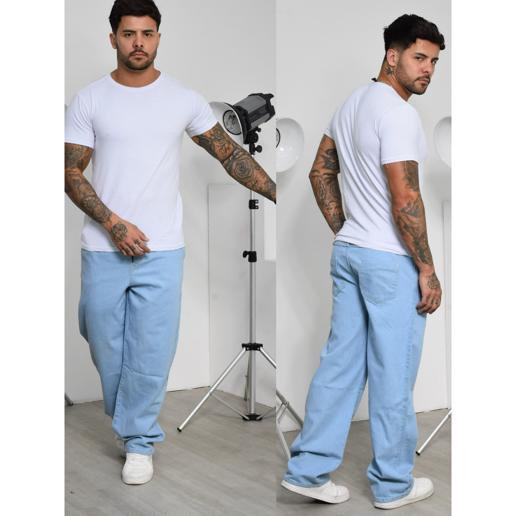 Calça Jeans Balão Boca Larga Estilosa Sk8 Moda Masculina Dazzling 100  Algodão Estilo Mand...