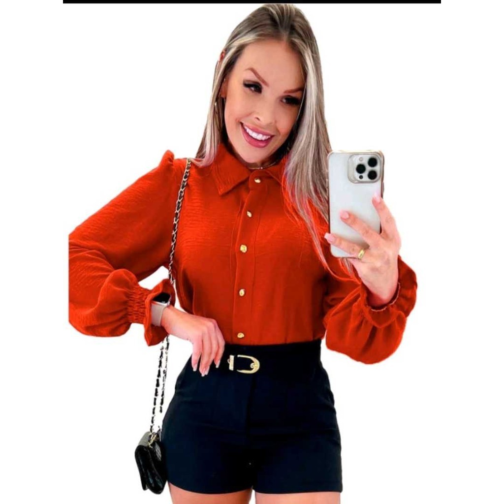 Camisa Feminina Social com Botão Elegante no Tecido Duna Super Tendências Moda