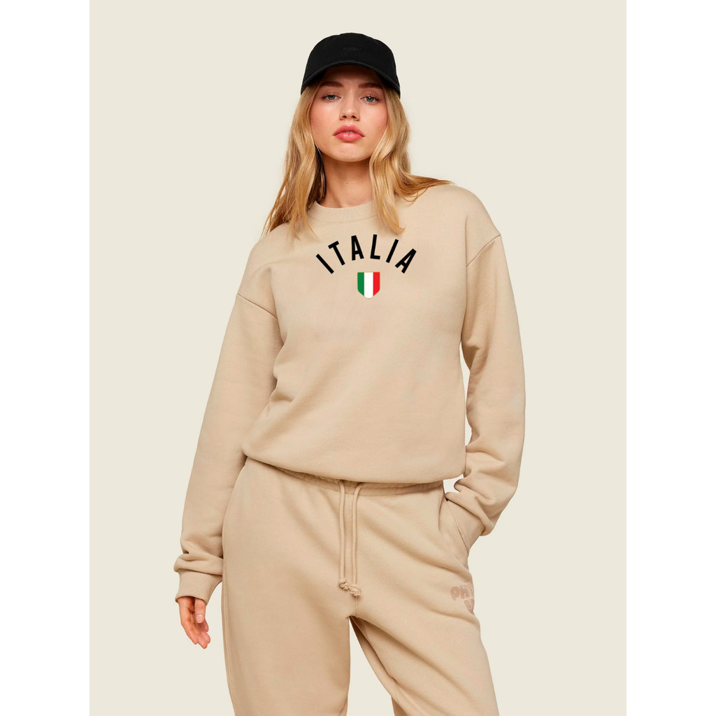 Blusa De Frio Feminina Moletom Estiloso Gola Redonda Flanelado Itália