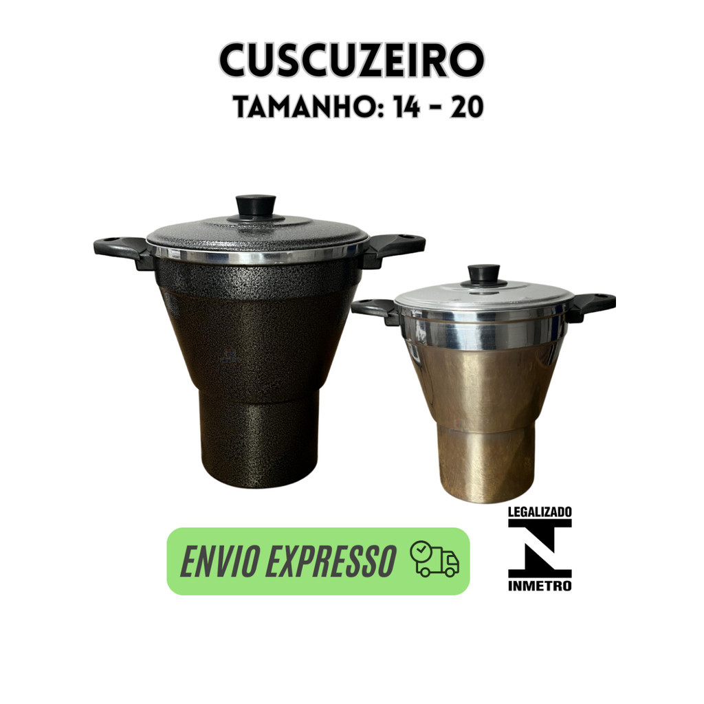 cuscuzeira grande e pequena preta e alumínio tamanhos 14cm, 16cm, 18cm, 20cm panela de cuscuz em Oferta na Shopee
