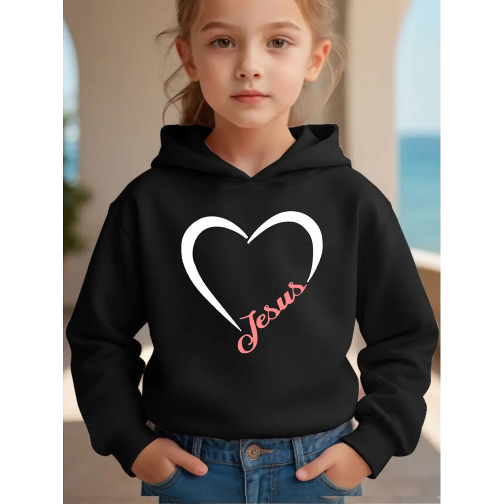 Moletom infantil Menina e Menino Estampado Jesus Blusa De Frio Com Capuz Canguru Algodão Peluciado