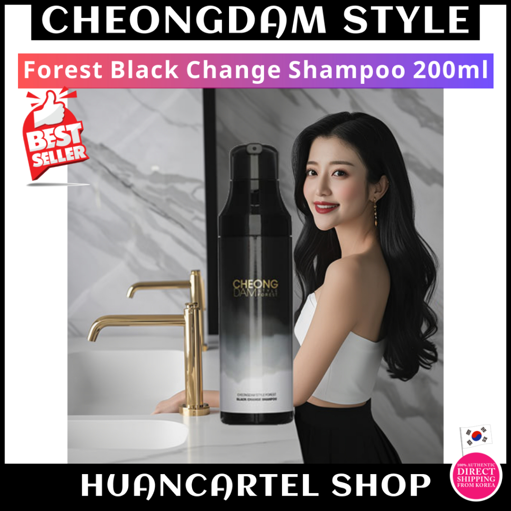 [Estilo CHEONGDAM] Shampoo Floresta Black Change 200ml | Cobertura Natural Para Cabelos Grisalhos Não Mancha , Uso Domés