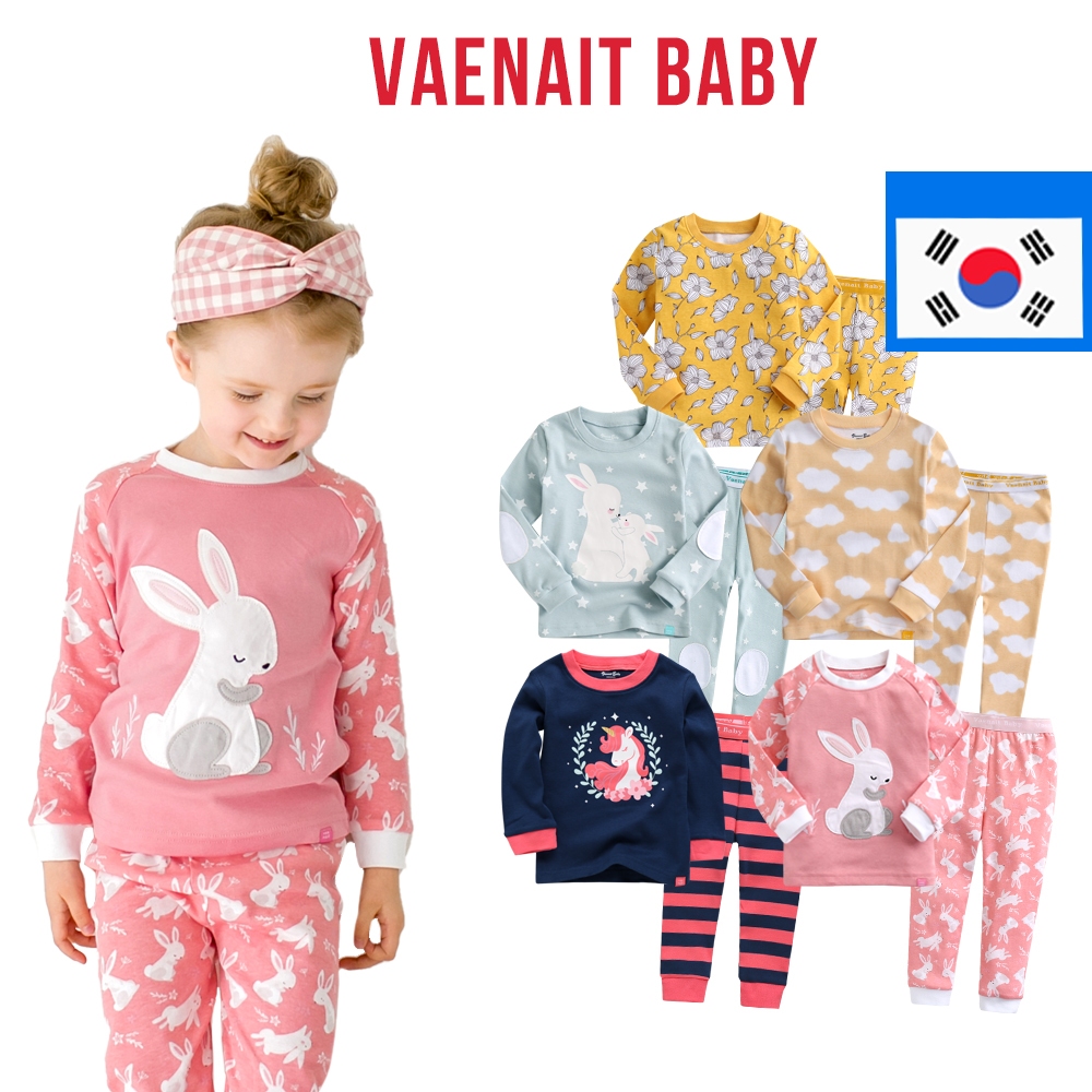 [Corea VAENAIT BABY] 12M-12Y Crianças Criança Junior Meninas Nuvem Unicórnio Coelho Flor Páscoa Pijamas 2 Set2
