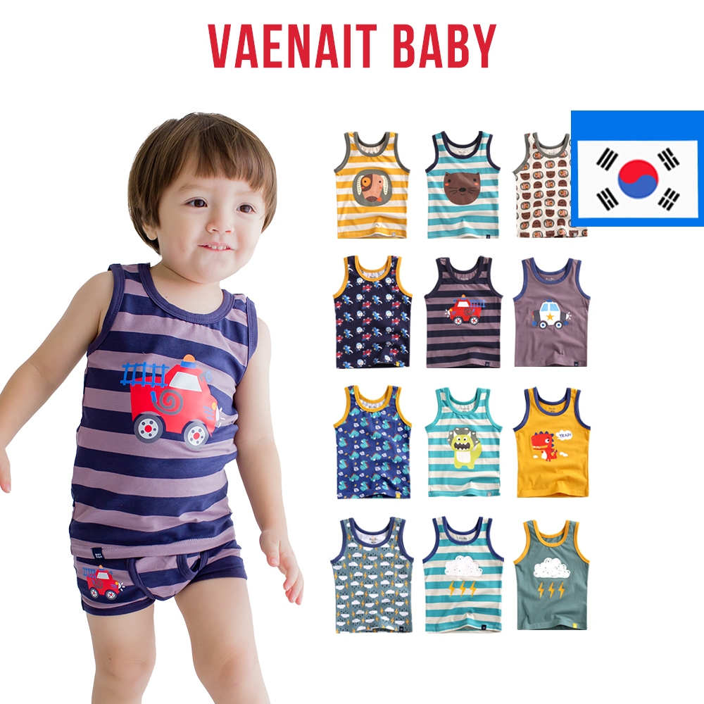 [Corea VAENAIT BABY] Camiseta Masculina De Algodão Sem Mangas Dinossauro De 2 A 7 Anos