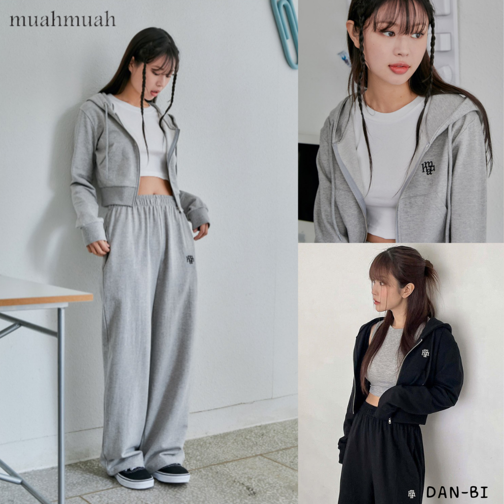 [MuahMuah] LOGO POINT TRAINING CROP HOOD ZIP-UP/2 Cores/100 % Autêntico/Produtos Coreanos/Produto Quente/DANBI SHOP