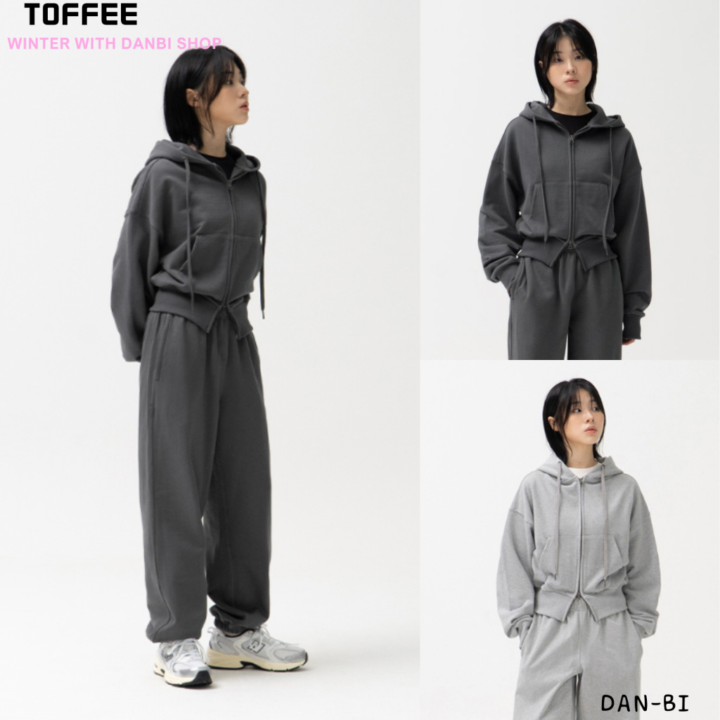 [TOFFEE] 2WAY CROP SWEAT HOOD ZIP-UP/4 Cores/Produto Coreia/100 % Autêntico