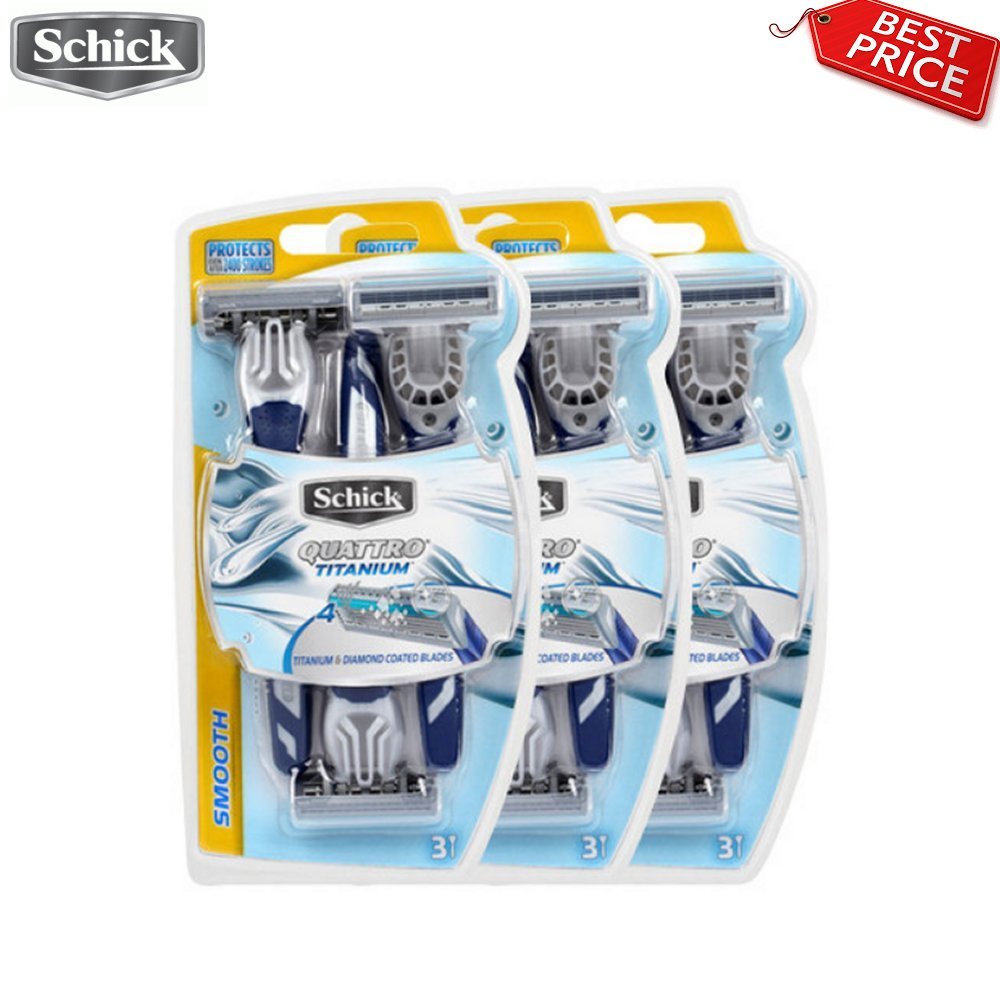 Navalha Portátil Schick Quatro 4 Titanium , Pacote Com 3 (3 Unidades x 3 Pacotes) ● Melhor Preço