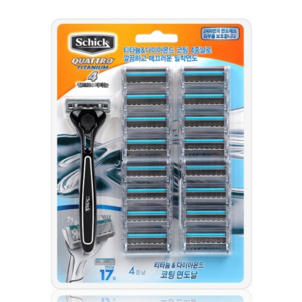 SCHICK Quattro 4 Lâminas De Barbear De Titânio , 17 , 4 Camadas , Revestidas De Diamante , Rede De Segurança De Proteção Da Pele/De Seul , Coréia