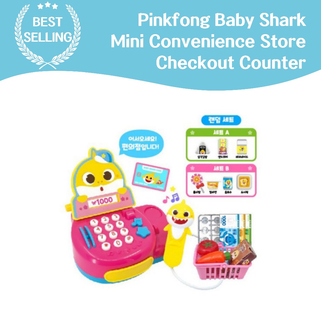 Pinkfong Baby Shark Mini Convenience Store checkout counter Conjunto De Jogos Infantis , Dramatização , Desenvolvimento De Criatividade , Materiais Seguros , Acessórios Divertidos , Hora Da Família , Brinquedos Educativos