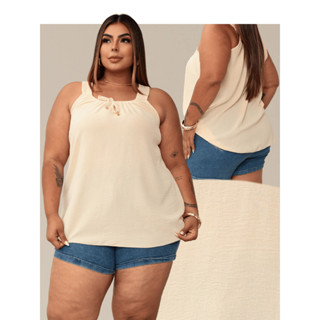 Blusa Regata Feminina Plus Size Elastico Na Gola Com Ponteira Dourada Tendencia em Oferta na Shopee