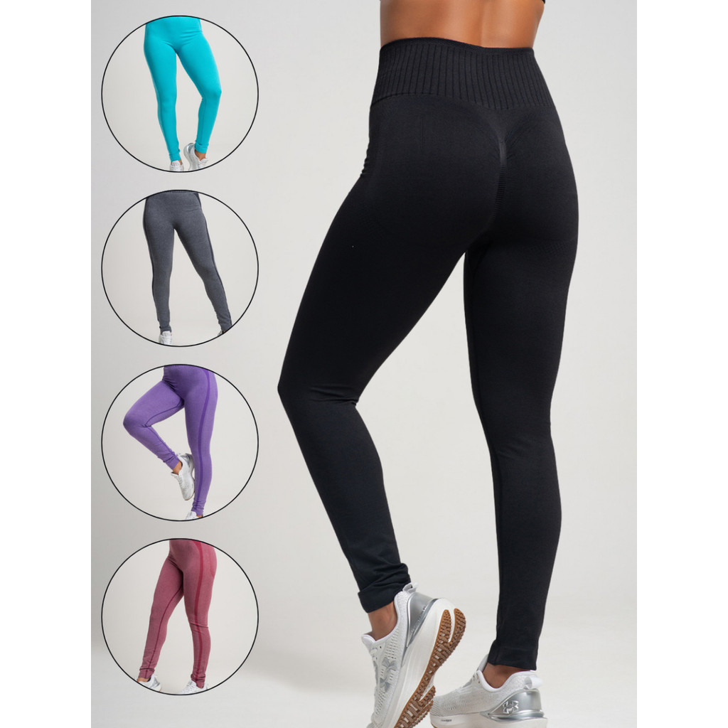 Calça Legging Fitness Sem Costura Poliamida Modela Bumbum Academia Sem Transparência Feminino