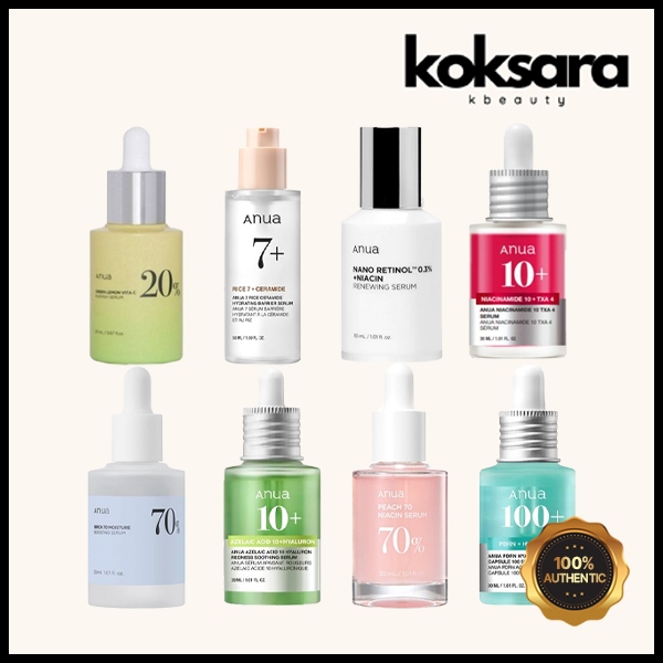 Anua Serum 8 Tipos (Niacina , Pêssego , Retinol , PDRN , Arroz , Limão Verde , Umidade Do Nascimento , Hyalurônico) em Oferta na Shopee