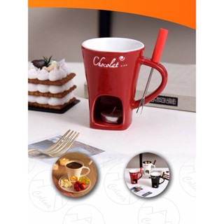 Mini Fondue Porcelana Caneca Casal Com 1 Garfo