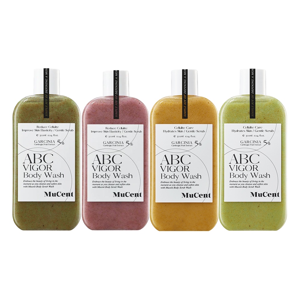 mucent abc vigor body wash 300ml (green forest, red velvet, mellow yellow, fresh lime), body cream 300ml - Beauty
