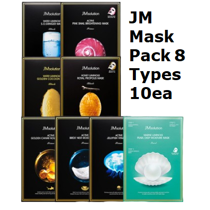 Solução JM Pacote De Máscara De Ativa (8 Tipos) 10ea (SOS Ringer , Caracol Rosa , Cacau Dourado , Própolis Real , Caviar Ninho De Pássaros , Jellyfish , Pérola)