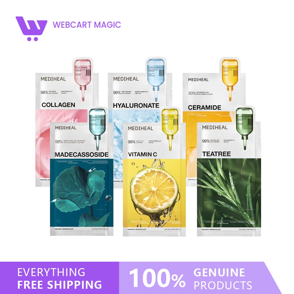 MEDIHEAL Watermide/Colágeno/Madecassoside/Tea tree/Vita/Placenta Essential Folha De Máscara Essencial 10 Unidades
