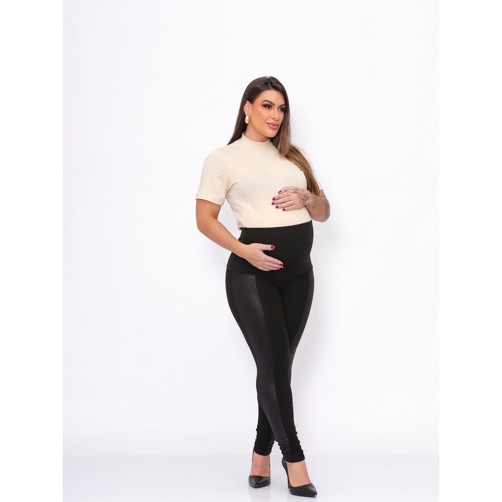 Calça Legging Montaria Maternidade  Cirrê Gestante Cós Alto Calça Sustenta Barriga Para Grávida