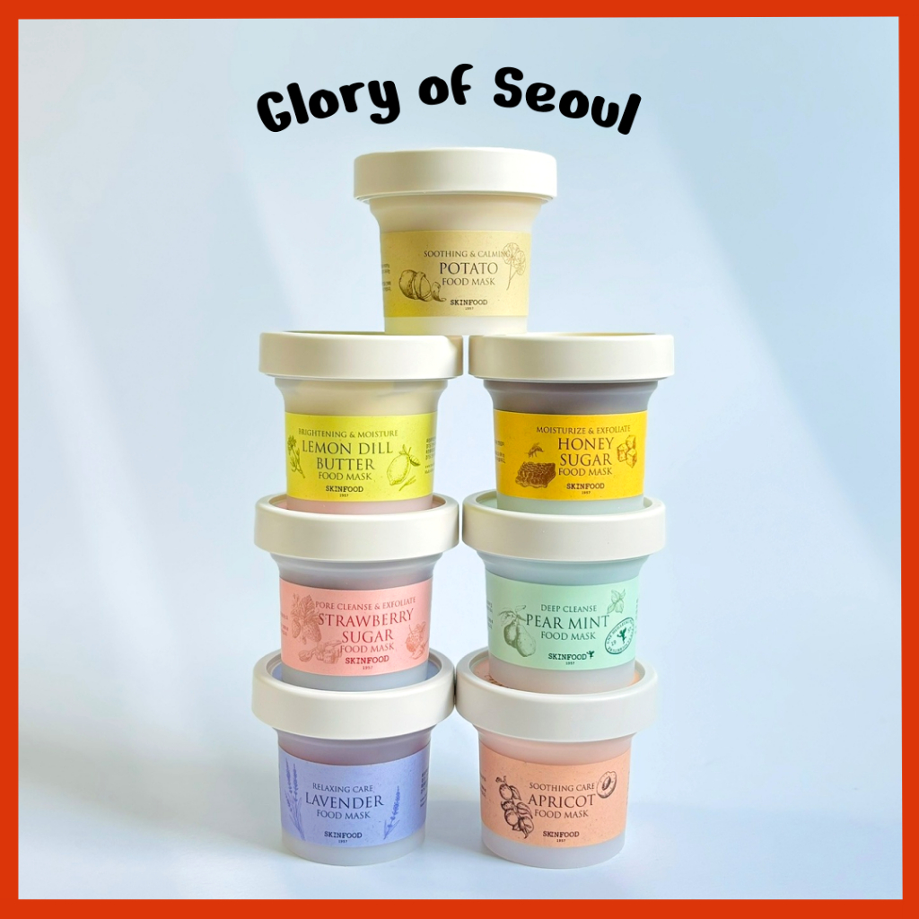 SKINFOOD Máscara de comida (7 tipos) Mint de pera / açúcar de morango / damasco / açúcar de mel / lavanda / batata |, Lave máscaras faciais, 120g em Oferta na Shopee